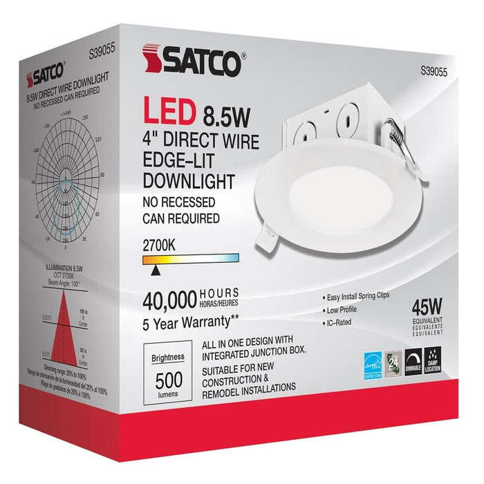 SATCO 8.5 watt LED Direct Wire Downlight - Edge-lit - 4 inch - 2700K - 120 volt - Dimmable S39055