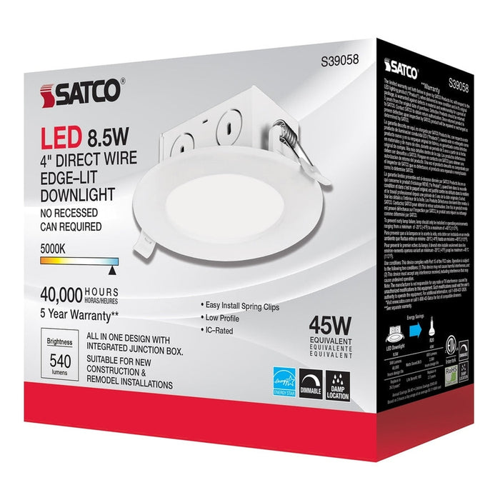 SATCO 8.5 watt LED Direct Wire Downlight - Edge-lit - 4 inch - 5000K - 120 volt - Dimmable S39058