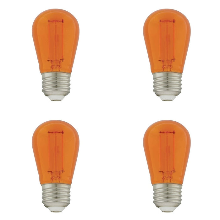 1 Watt - S14 LED Filament - Green Transparent Glass Bulb - E26 Base - 120V - Non-Dimmable - Pack of 4