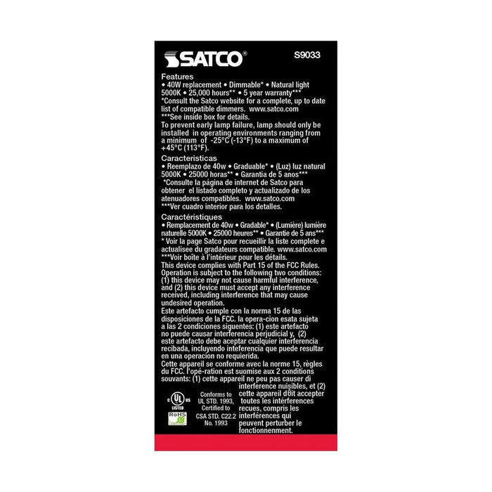 SATCO 5.5 Watt - A15 LED - Frosted - 5000K - Medium base - 230 deg. Beam Angle - 120 Volt S9033