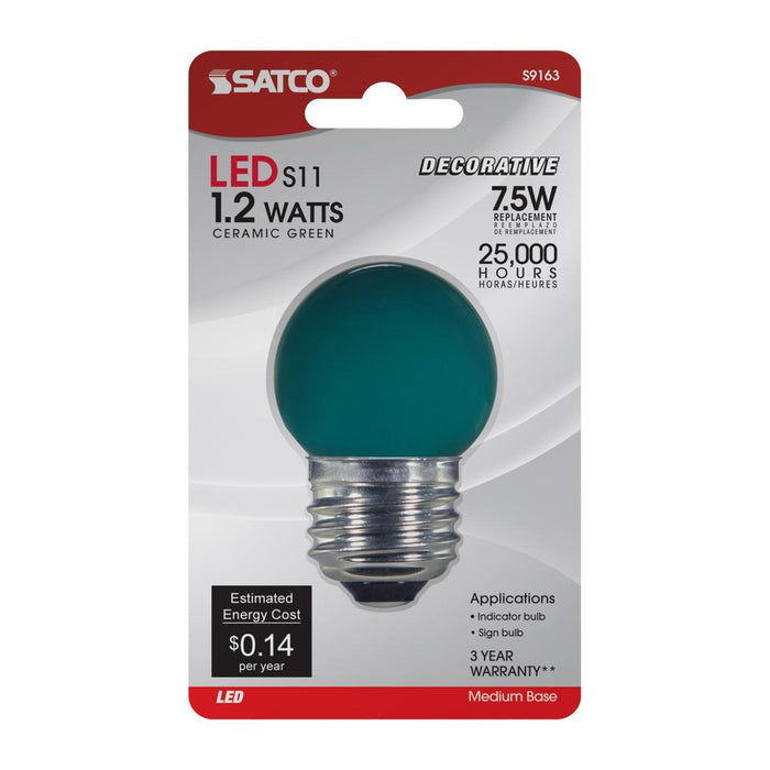 1.2 Watt LED - S11 - Ceramic Green - Medium base - 120 Volt - Carded - 12-Pack