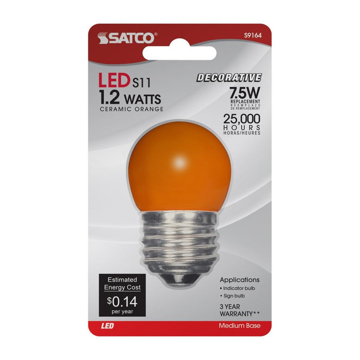 1.2 Watt LED - S11 - Ceramic Orange - Medium base - 120 Volt - Carded - 12-Pack