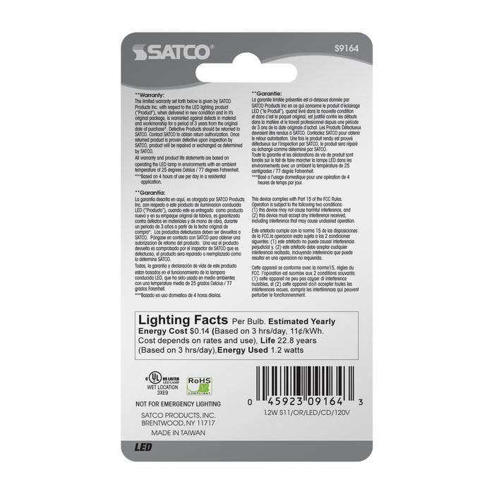 1.2 Watt LED - S11 - Ceramic Orange - Medium base - 120 Volt - Carded - 12-Pack