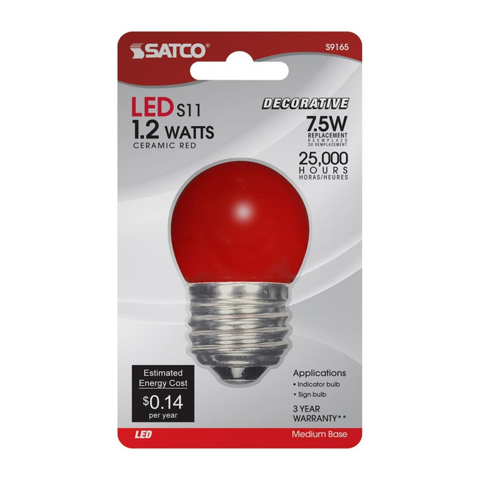 1.2 Watt LED - S11 - Ceramic Red - Medium base - 120 Volt - Carded - 12-Pack