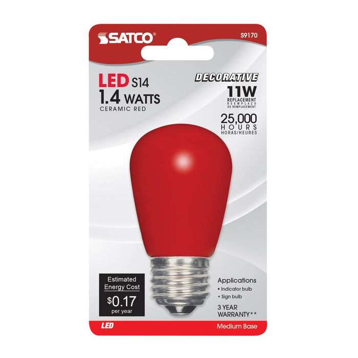 1.4 Watt LED - S14 - Ceramic Red - Medium base - 120 Volt - Carded - 12-Pack