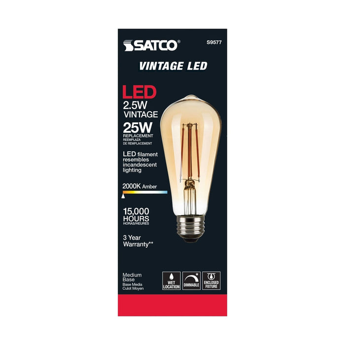 SATCO 2.5 Watt ST19 LED - Transparent Amber - Medium base - 2000K - 220 Lumens - 120 Volt S9577