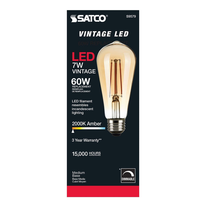 SATCO 7 Watt ST19 LED - Transparent Amber - Medium base - 2000K - 650 Lumens - 120 Volt S9579