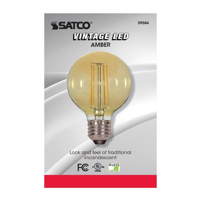 SATCO 4.5 Watt G25 LED - Amber - Medium base - 2000K - 380 Lumens - 120 Volt S9584