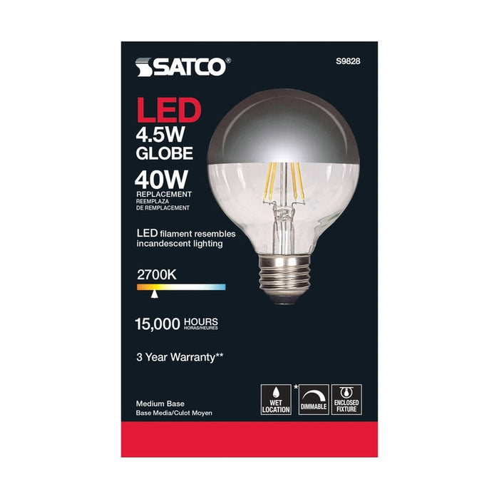 SATCO 4.5 Watt G25 LED - Silver crown - Medium base - 2700K - 430 Lumens - 120 Volt S9828