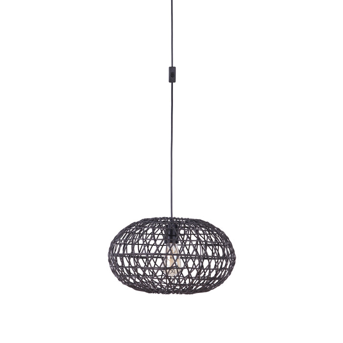 Portable Swag Pendant w/Rattan Shade in Flat Black