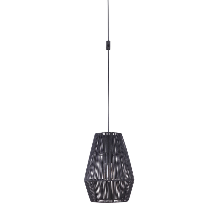 Portable Swag Pendant w/Rattan Shade in Flat Black