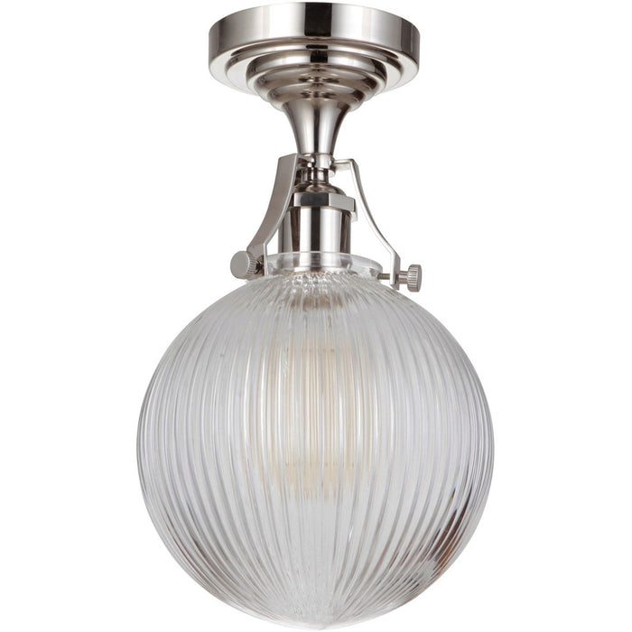 State House 1 Light Clear Ribbed Globe Semi Flush in Polished Nickel