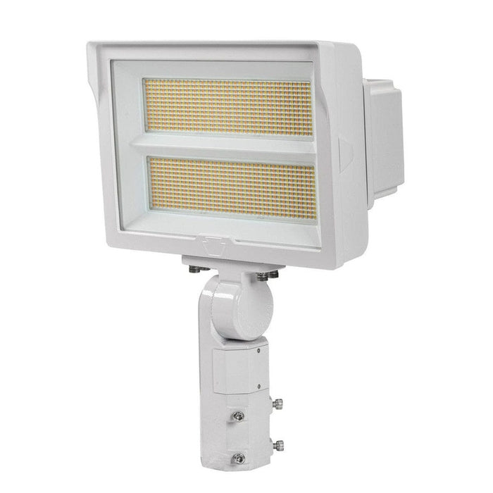 Keystone 140W LED Flood Light feat. Power Select, Color Select.  Rectangular Series 2 with 3-pin Photocell.  120-277V Input, 3000K/4000K/5000K. 5H x 5W Distribution, Slip Fitter and Trunnion Mount Included. KT-FLED140PS-R2D-UNV-8CSB-VDIM-W