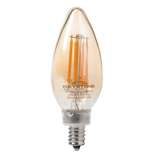 Keystone Straight Tip Chandelier Filament Bulb, 40W Equivalent, B11 shape, E12 Candelabra base, 2200K, 80 CRI , Amber KT-LED4.5FB11-E12-822-A