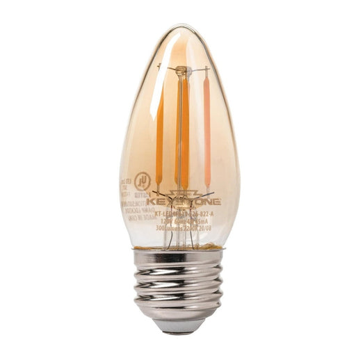 Keystone Straight Tip Chandelier Filament bulb, 60W Equivalent, B11 shape, E12 Candelabra base, 2200K, 80 CRI , Amber KT-LED5.5FB11-E12-822-A